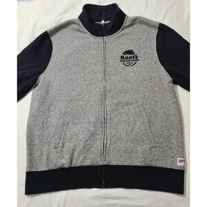 Roots Canada Full Zip Fleece LS Sweatshirt Mens Sz 2XL Salt Pepper Gray Sweater